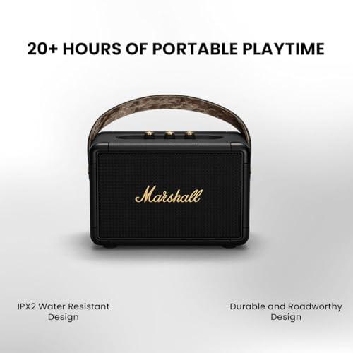 Marshall Kilburn II Portable Bluetooth Speaker with 20+ Hours of Portable Playtime, (360° Sound), Water-Resistant (IPX2) Black & Brass. - Nalanda Enterprises