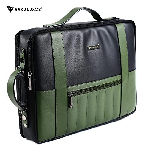Vaku Luxos ® BARCELONA Laptop Messenger Bag| Briefcase for Men and Women with Premium Collection Sleeve for Macbook 13"|14" with highly durable Straps (Black & Green) - Nalanda Enterprises