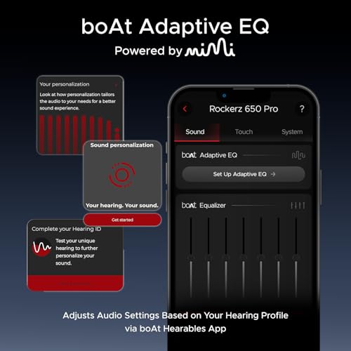 boAt New Launch Rockerz 650 Pro, Touch/Swipe Controls, Dolby Audio, 80Hrs Battery, 2Mics ENx, Fast Charge, App Support, Dual Pair, Bluetooth Over Ear Headphones with Mic (Iris Black)