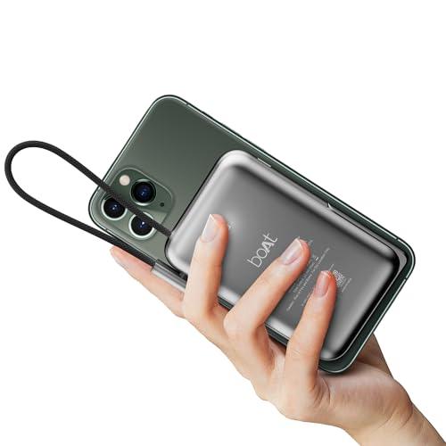 boAt Energyshroom PB330 MagnaCharge 10000 mAh Magnetic Wireless Power Bank w/ 15W Wireless Charging, Metal Stand,Magnacharge Ring for iPhone and Android Phones w/Wireless Charge(Black) - Nalanda Enterprises