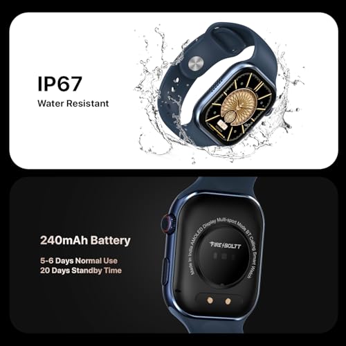 Fire-Boltt Brillia Smart Watch with 51.3mm (2.02 inch) AMOLED Display, Bluetooth Calling, SpO2, Heart Rate Monitoring, 120+ Sports Modes (Brillia, Black)