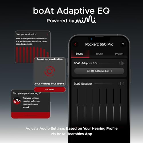 boAt New Launch Rockerz 650 Pro, Touch/Swipe Controls, Dolby Audio, 80Hrs Battery, 2Mics ENx, Fast Charge, App Support, Dual Pair, Bluetooth Over Ear Headphones with Mic (Iris Black)
