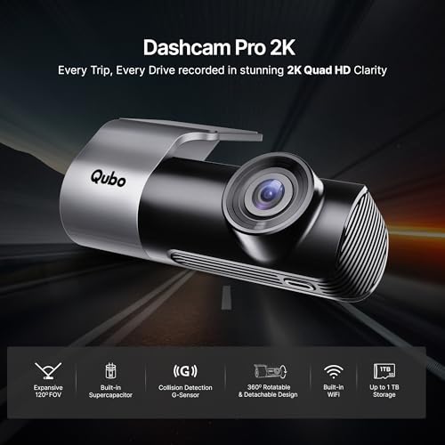 Qubo (2025 Edition) Car Dash Camera Pro 2K Resolution QHD Dash Cam from Hero Group | Made in India | USB Input | Wide Angle View | G-Sensor | Wi-Fi | Emergency Recording | Supports Up to 1 TB SD Card|B09VC969B4
