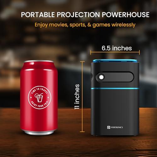 Portronics Pico 12 Portable Smart Projector with Android 11, 4K Ultra HD Support, Rechargeable, 3200 Lumens, DLP Technology, 120" Max Display, Auto Keystoning, 5W Speaker (Black) - Nalanda Enterprises