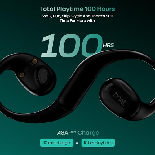 boAt Airdopes Progear Open-Ear Ear Buds for Outdoor Sports W/Air Conduction Tech,in Ear,4 Mics W/Ai-Enx, 100Hrs Playback,15Mm Drivers, Secure Fit,Beast Mode W/ 40Ms Latency, ASAP Charge(Active Black) - Nalanda Enterprises