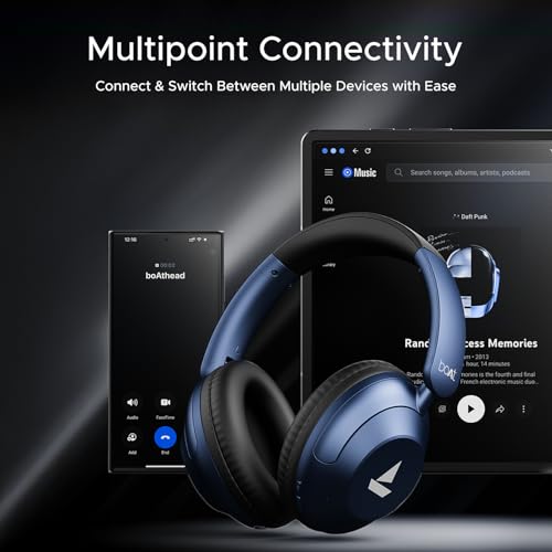 boAt New Launch Rockerz 650 Pro, Touch/Swipe Controls, Dolby Audio, 80Hrs Battery, 2Mics ENx, Fast Charge, App Support, Dual Pair, Bluetooth Over Ear Headphones with Mic (Iris Black)