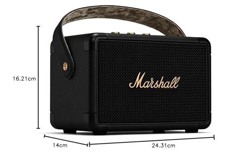 Marshall Kilburn II Portable Bluetooth Speaker with 20+ Hours of Portable Playtime, (360° Sound), Water-Resistant (IPX2) Black & Brass. - Nalanda Enterprises