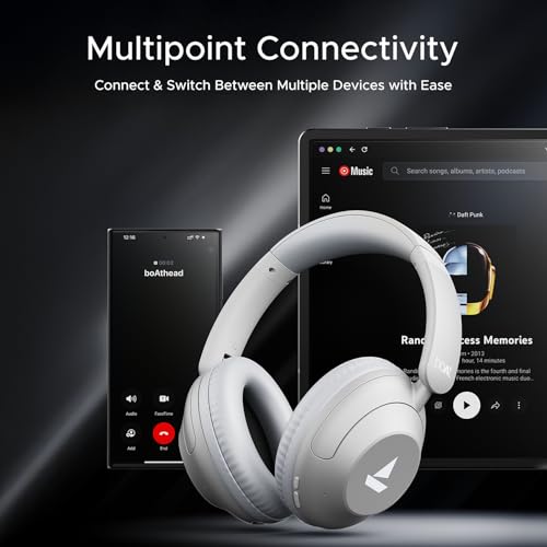 boAt New Launch Rockerz 650 Pro, Touch/Swipe Controls, Dolby Audio, 80Hrs Battery, 2Mics ENx, Fast Charge, App Support, Dual Pair, Bluetooth Over Ear Headphones with Mic (Iris Black)