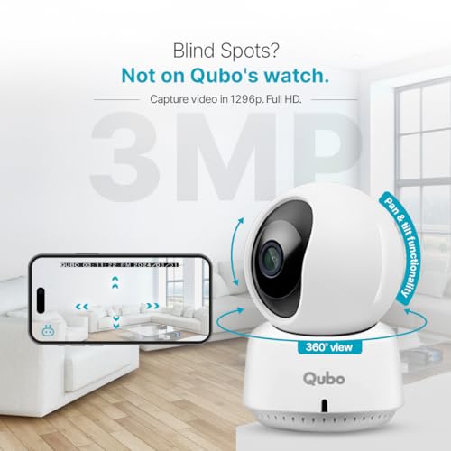 Qubo Smart 360 2K 3MP 1296p WiFi CCTV Security Camera from Hero Group | Mobile App | Two Way Talk | Night Vision | Cloud & SD Card Recording | Made in India | Alexa & OK Google | (3MP) - Nalanda Enterprises