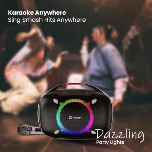 Toreto Smash -2 Boombox 80W Wireless Portable Party Speaker with Bluetooth 5.3 | Dazzling RGB Light, Support TWS/USB/TF Card/AUX Input/Rechargable Wireless Mic (Black) - Nalanda Enterprises