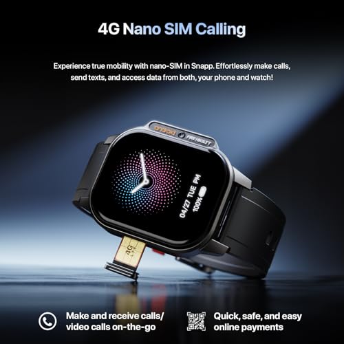 Fire-Boltt Snapp Smart Watch, Selfie Camera, 4G Nano-SIM Slot, 54.1mm AMOLED Display, Play Store- Unlimited apps, 1000mAh Battery, 2GB/4GB RAM + 16GB/64GB ROM (Archaic Black)|B0D6BWLMNZ