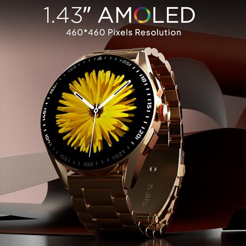 Fire-Boltt Invincible Plus 1.43" AMOLED Display Smartwatch with Bluetooth Calling, TWS Connection, 300+ Sports Modes, 110 in-Built Watch Faces, 4GB Storage & AI Voice Assistant (Rose Gold SS) - Nalanda Enterprises