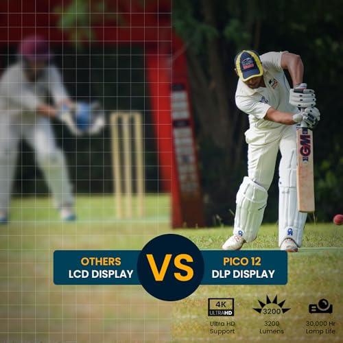 Portronics Pico 12 Portable Smart Projector with Android 11, 4K Ultra HD Support, Rechargeable, 3200 Lumens, DLP Technology, 120" Max Display, Auto Keystoning, 5W Speaker (Black) - Nalanda Enterprises