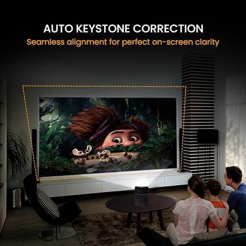 Portronics Pico 12 Portable Smart Projector with Android 11, 4K Ultra HD Support, Rechargeable, 3200 Lumens, DLP Technology, 120" Max Display, Auto Keystoning, 5W Speaker (Black) - Nalanda Enterprises