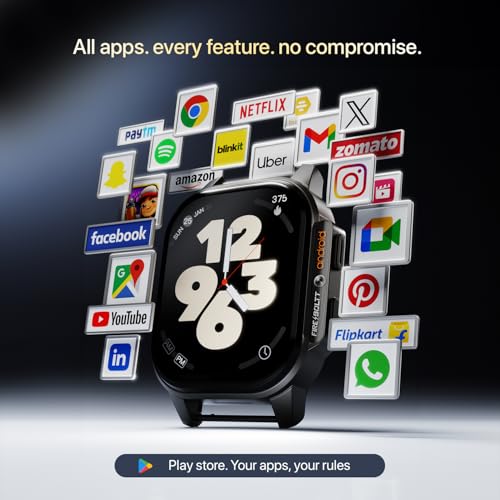 Fire-Boltt Snapp Smart Watch, Selfie Camera, 4G Nano-SIM Slot, 54.1mm AMOLED Display, Play Store- Unlimited apps, 1000mAh Battery, 2GB/4GB RAM + 16GB/64GB ROM (Jet Black Luxe)|B0D6BT12G8