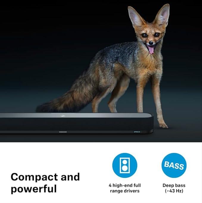 Sennheiser AMBEO Soundbar Mini- 250 Watts Immersive 3D Audio for TV, Movies & Music - Multiple Connectivity (Bluetooth, Wi-Fi), Alexa Built-in & Dolby Atmos, Designed in Germany, 2 Yr Warranty - Nalanda Enterprises