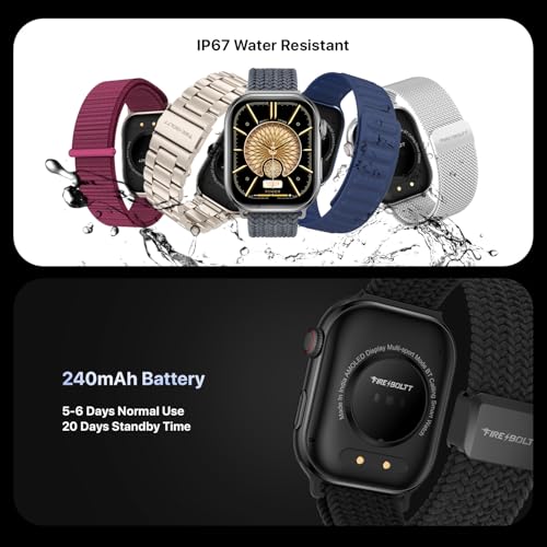 Fire-Boltt Brillia Smart Watch with 51.3mm (2.02 inch) AMOLED Display, Bluetooth Calling, SpO2, Heart Rate Monitoring, 120+ Sports Modes (Brillia, Black)