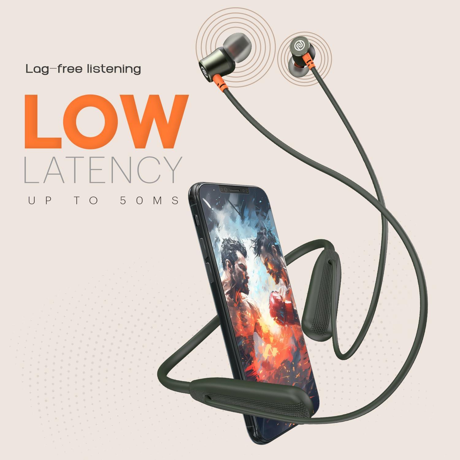 Noise Airwave Bluetooth in Ear Neckband with 50H of Playtime, 3 EQ Modes, ENC for Calling, Low Latency(Upto 50ms), 10mm Driver, BT v5.3(Jet Black) - Nalanda Enterprises