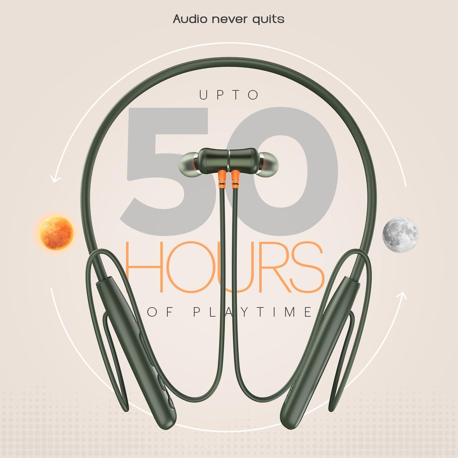 Noise Airwave Bluetooth in Ear Neckband with 50H of Playtime, 3 EQ Modes, ENC for Calling, Low Latency(Upto 50ms), 10mm Driver, BT v5.3(Jet Black) - Nalanda Enterprises