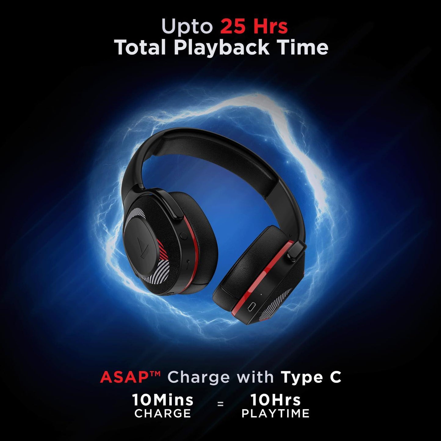 boAt Rockerz 425 Bluetooth Wireless Over Ear Headphones with Mic Signature Sound, Beast Mode for Gaming, Enx Tech, ASAP Charge, 25H Playtime, Bluetooth V5.2 (Active Black) - Nalanda Enterprises