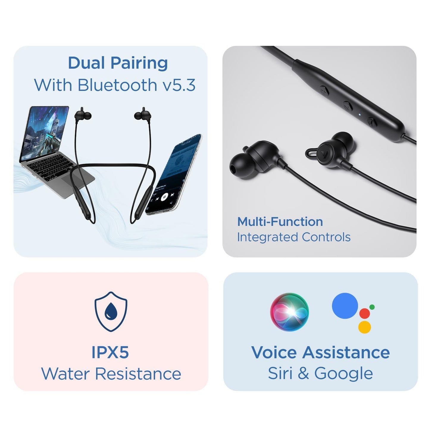 boAt Rockerz 109 Bluetooth Neckband with 40 hrs Playback,ENx Technology, Beast Mode (60ms), Magnetic Buds, Dual Pairing, ASAP Charge, IPX5 Water Resistance(Active Black) - Nalanda Enterprises