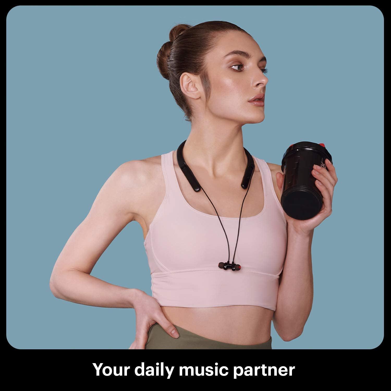 Noise Airwave Bluetooth in Ear Neckband with 50H of Playtime, 3 EQ Modes, ENC for Calling, Low Latency(Upto 50ms), 10mm Driver, BT v5.3(Jet Black) - Nalanda Enterprises