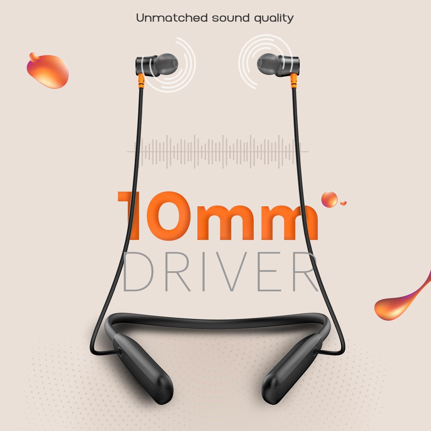 Noise Airwave Bluetooth in Ear Neckband with 50H of Playtime, 3 EQ Modes, ENC for Calling, Low Latency(Upto 50ms), 10mm Driver, BT v5.3(Jet Black) - Nalanda Enterprises