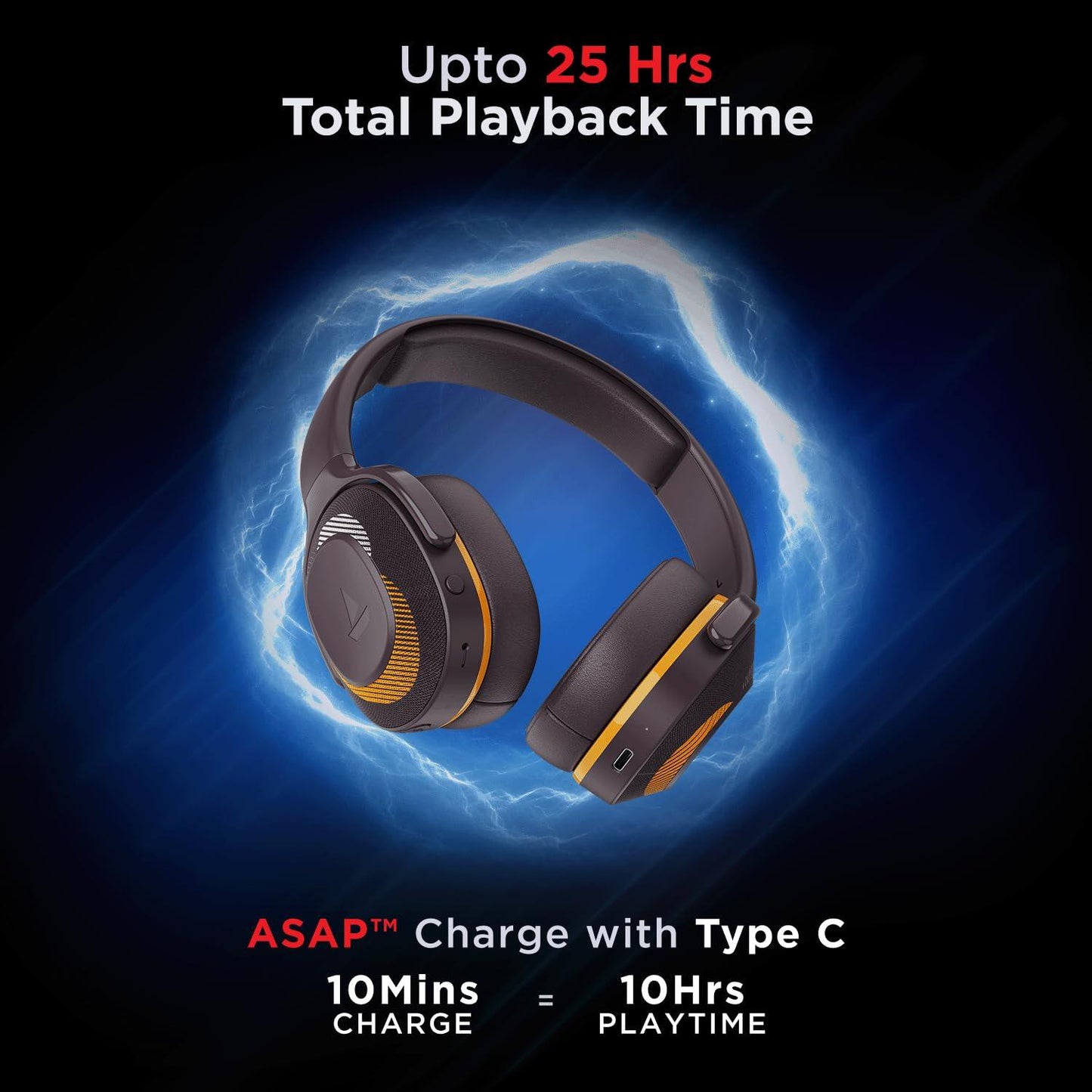 boAt Rockerz 425 Bluetooth Wireless Over Ear Headphones with Mic Signature Sound, Beast Mode for Gaming, Enx Tech, ASAP Charge, 25H Playtime, Bluetooth V5.2 (Active Black) - Nalanda Enterprises