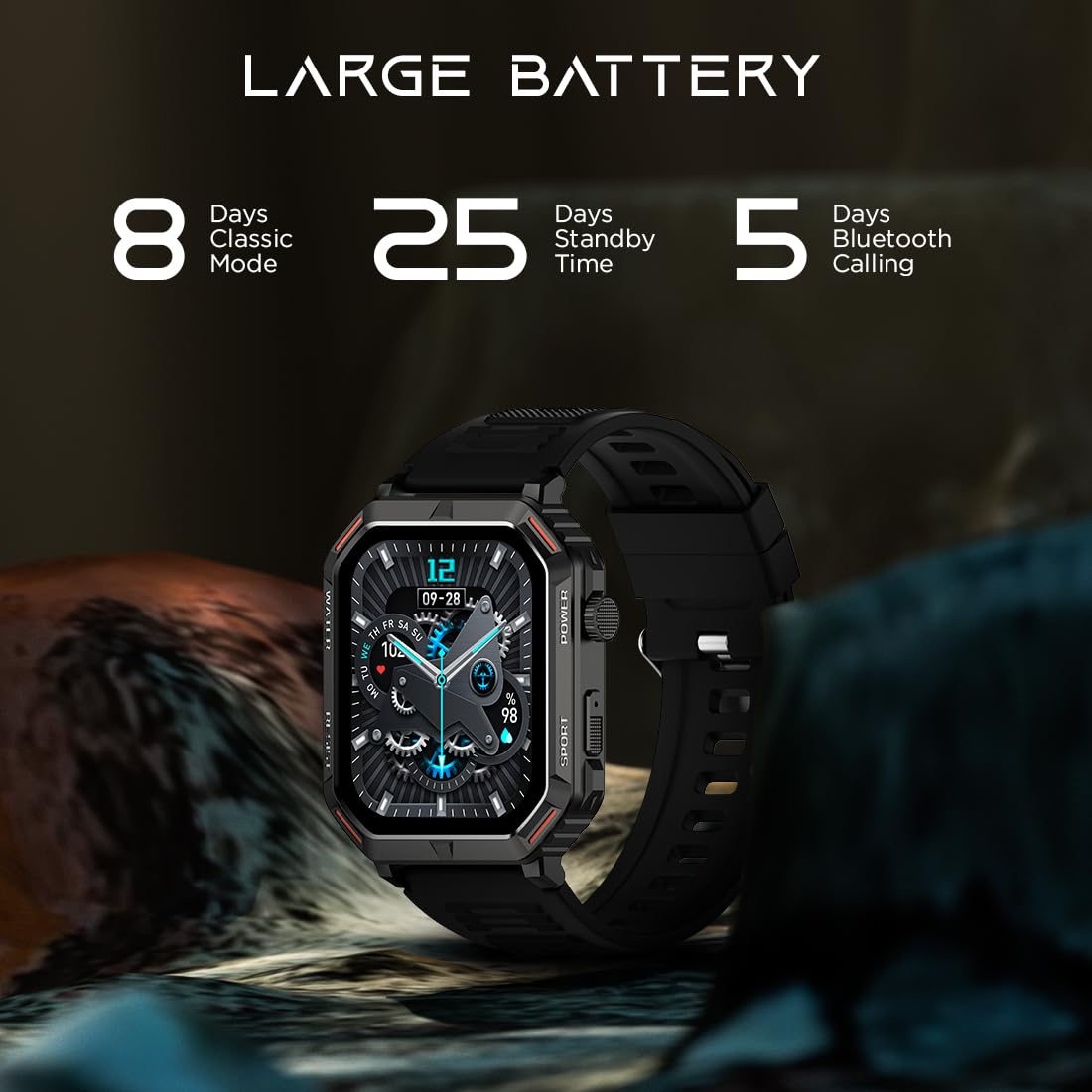 Fire-Boltt Strike Smart Watch 1.95” AMOLED Display, 800 NITS Brightness, 123 Sports Modes, Bluetooth Calling, Always On Mechanism