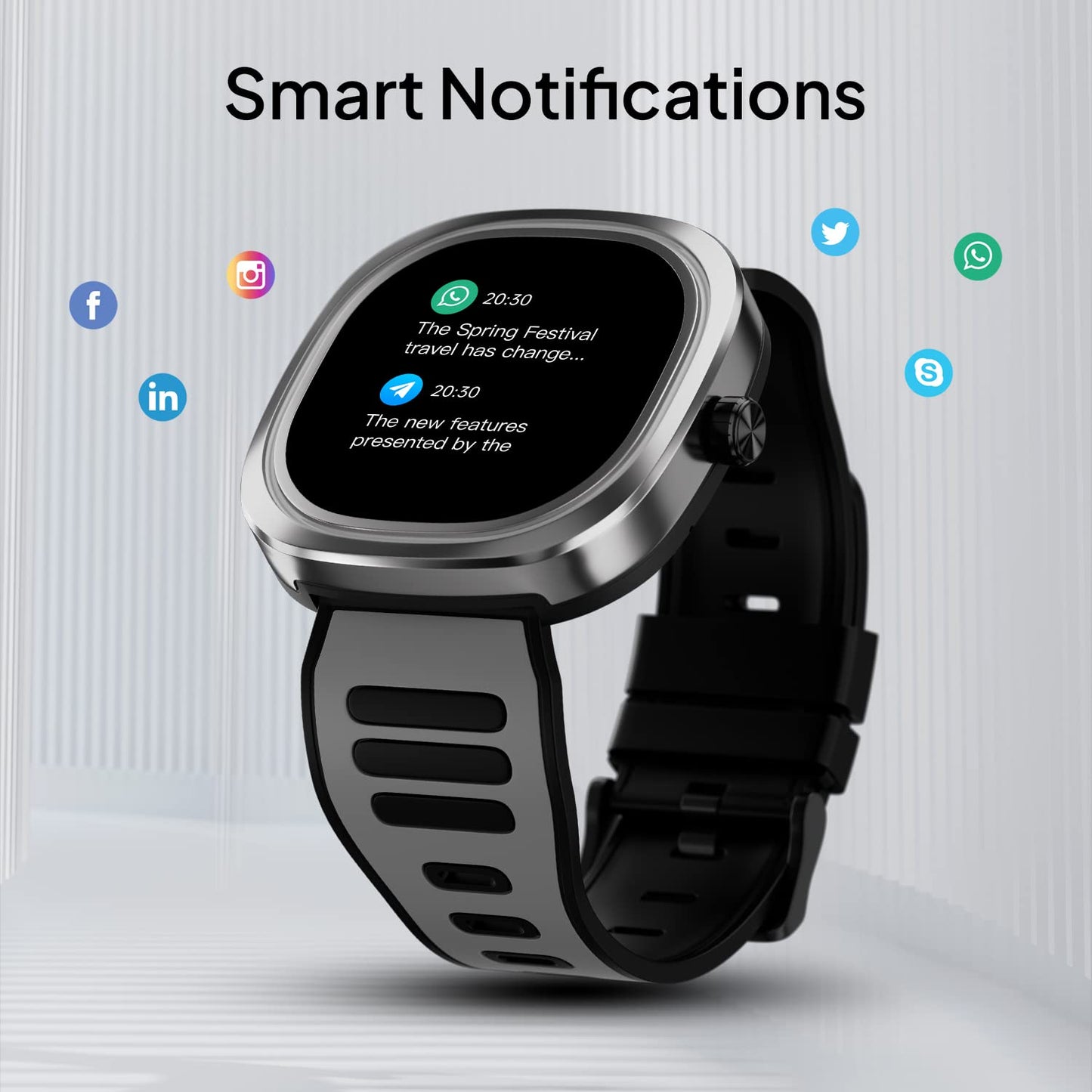 Fire-Boltt Collide 1.32" Display Smartwatch, Bluetooth Calling with Body Shielding Metal Paint, Single BT Connection, BT 2.0 Ultra Low Power Consumption, SpO2 (Silver Black)