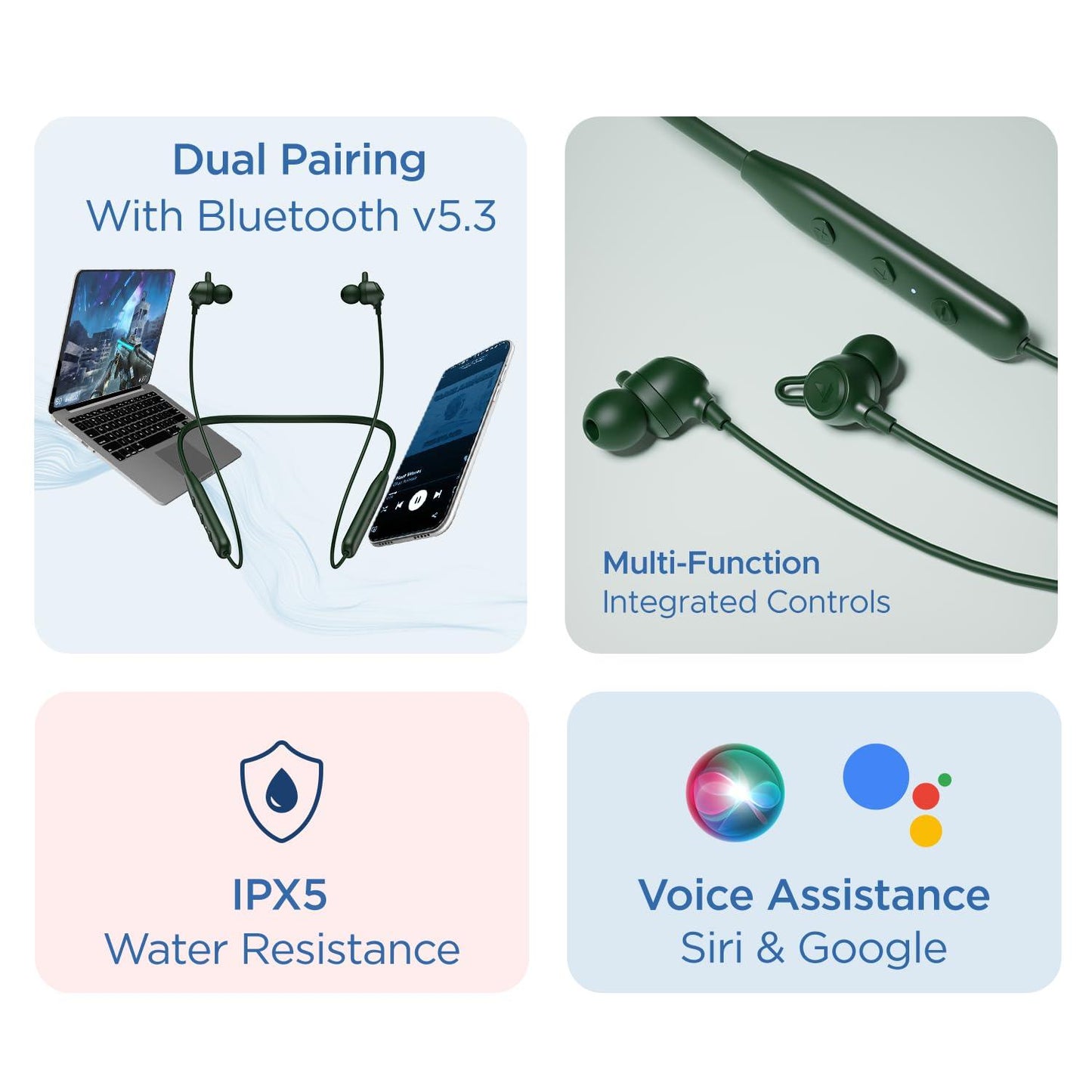boAt Rockerz 109 Bluetooth Neckband with 40 hrs Playback,ENx Technology, Beast Mode (60ms), Magnetic Buds, Dual Pairing, ASAP Charge, IPX5 Water Resistance(Active Black) - Nalanda Enterprises