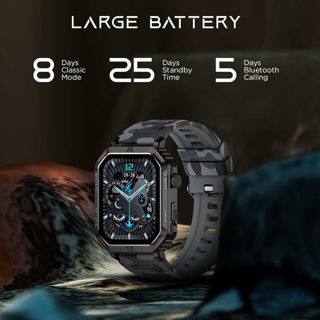 Fire-Boltt Strike Smart Watch 1.95” AMOLED Display, 800 NITS Brightness, 123 Sports Modes, Bluetooth Calling, Always On Mechanism