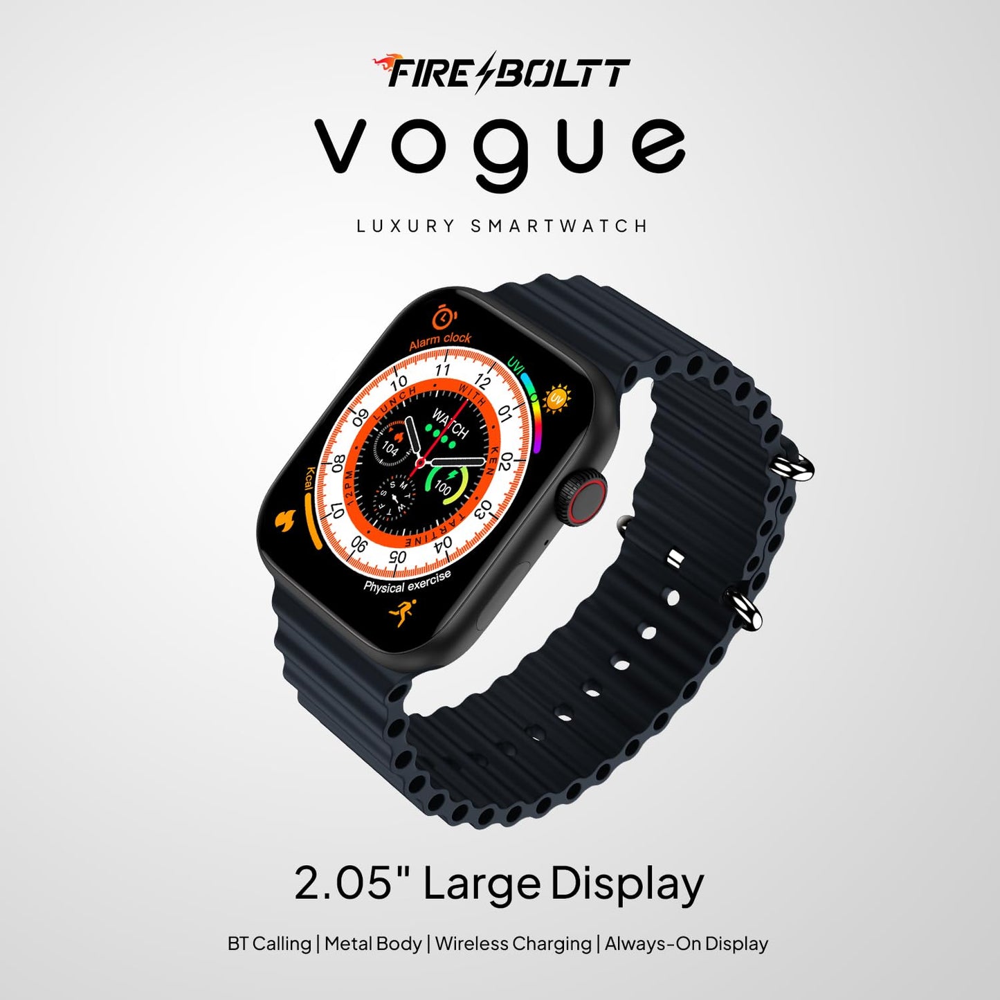 Boltt Newly Launched Vogue Large 2.05" Display Smart Watch, Always On Display, Wireless Charging, App Based GPS with Bluetooth Calling & 500+ Watch Faces (Loop Orange)