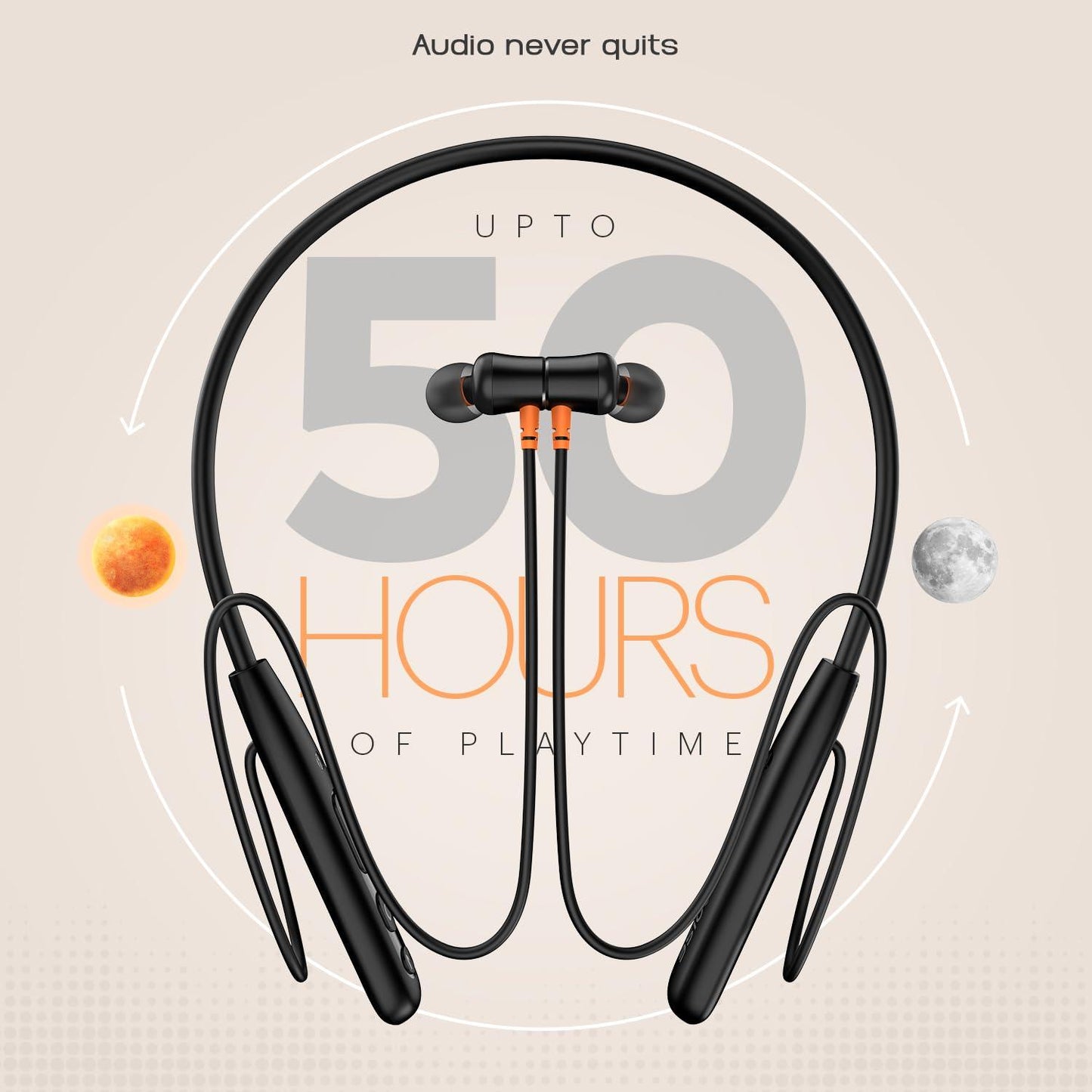 Noise Airwave Bluetooth in Ear Neckband with 50H of Playtime, 3 EQ Modes, ENC for Calling, Low Latency(Upto 50ms), 10mm Driver, BT v5.3(Jet Black) - Nalanda Enterprises