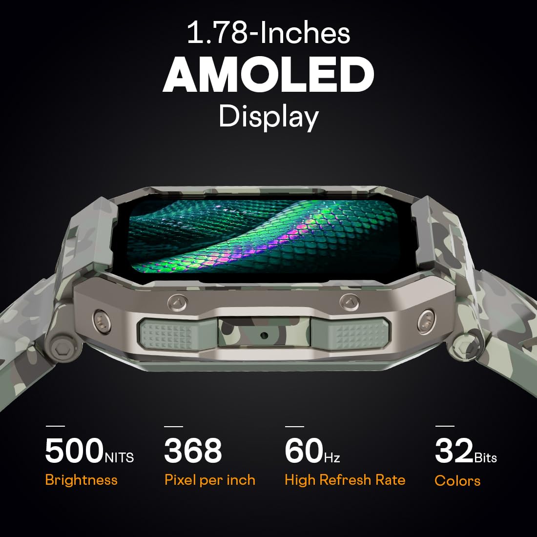 Fire-Boltt Strike Smart Watch 1.95” AMOLED Display, 800 NITS Brightness, 123 Sports Modes, Bluetooth Calling, Always On Mechanism