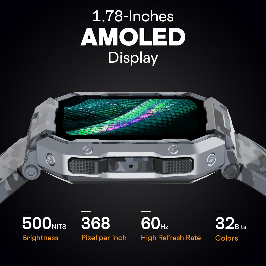 Fire-Boltt Strike Smart Watch 1.95” AMOLED Display, 800 NITS Brightness, 123 Sports Modes, Bluetooth Calling, Always On Mechanism