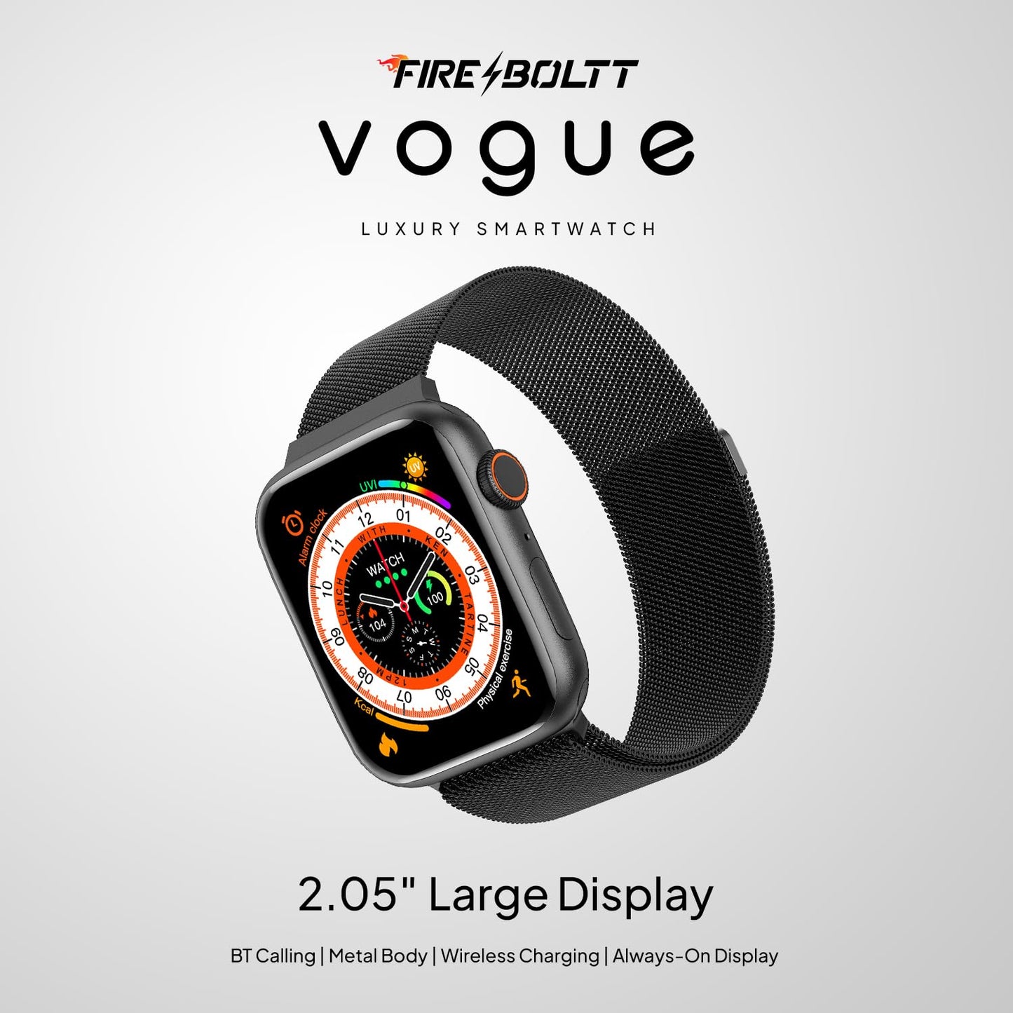 Boltt Newly Launched Vogue Large 2.05" Display Smart Watch, Always On Display, Wireless Charging, App Based GPS with Bluetooth Calling & 500+ Watch Faces (Loop Orange)