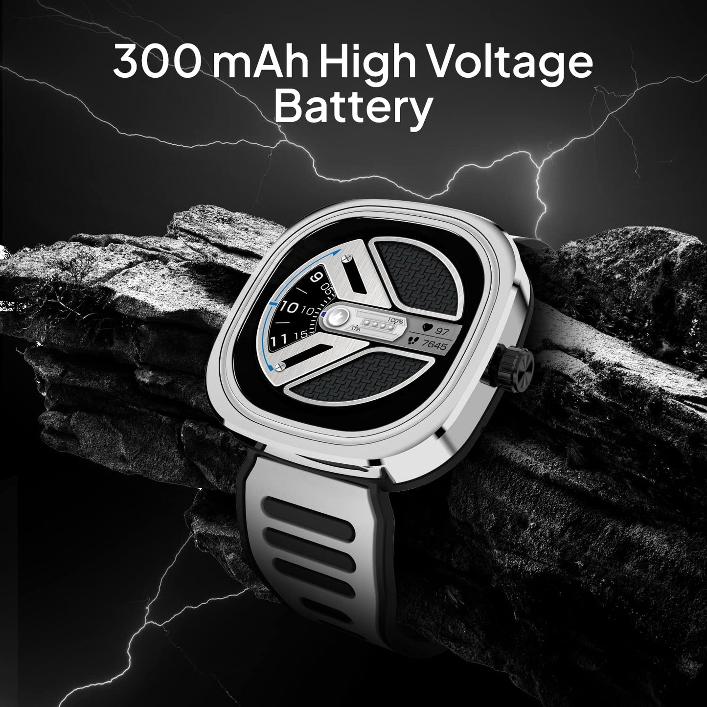 Fire-Boltt Collide 1.32" Display Smartwatch, Bluetooth Calling with Body Shielding Metal Paint, Single BT Connection, BT 2.0 Ultra Low Power Consumption, SpO2 (Silver Black)