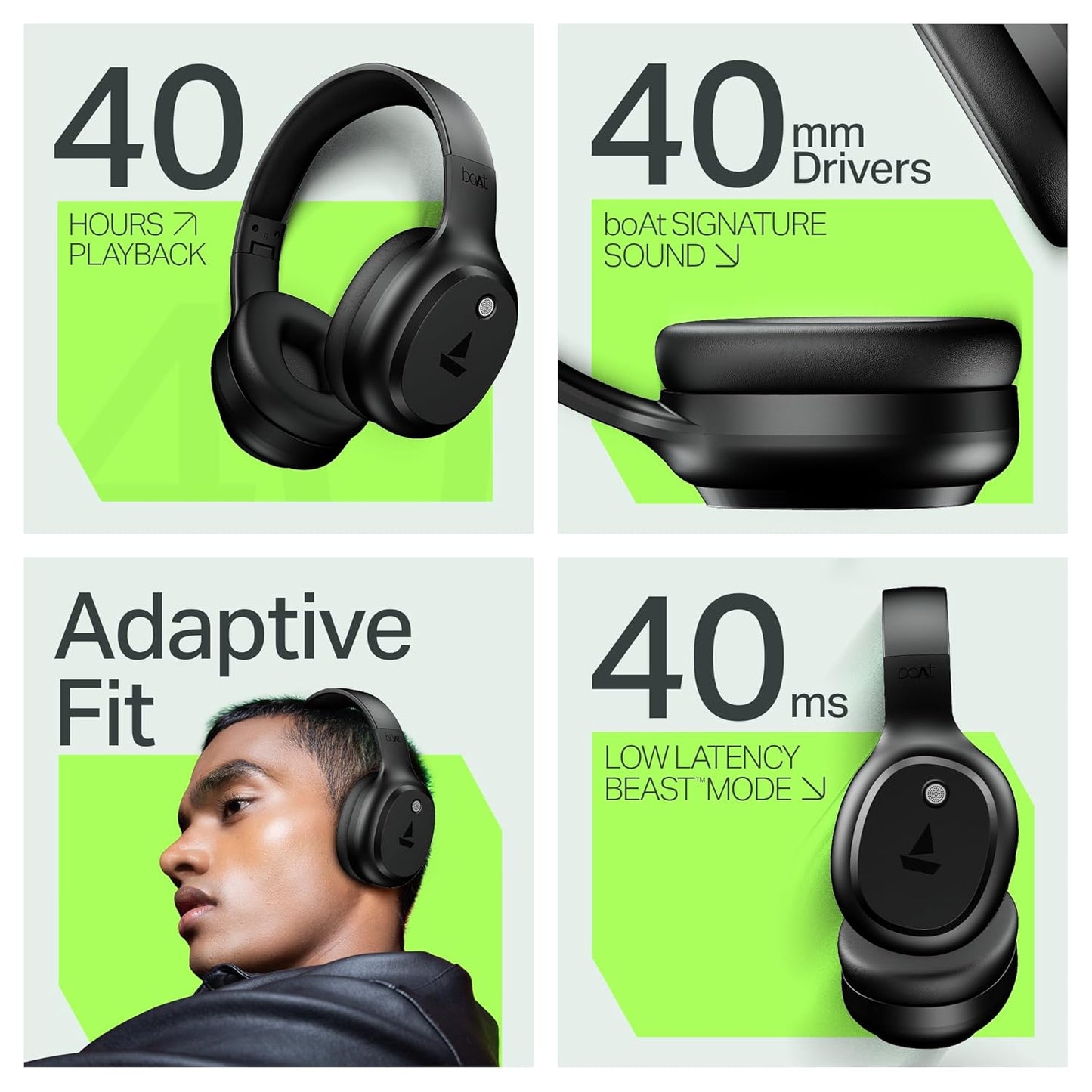 boAt Rockerz 421 (2025 Launch), 40Hrs Battery, Low Latency(40ms), 40mm Drivers, ENx Technology, Integrated Controls, v5.4 Bluetooth Headphones, Wireless Headphone with Mic (Black Sabre)