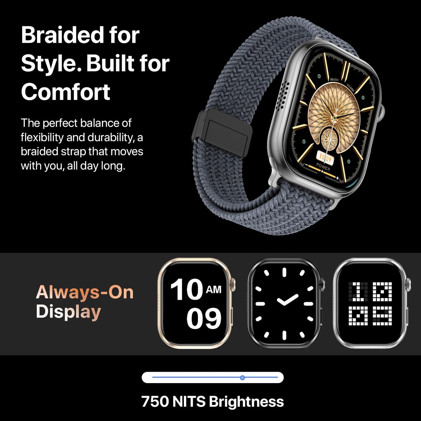 Fire-Boltt Brillia Smart Watch with 51.3mm (2.02 inch) AMOLED Display, Bluetooth Calling, SpO2, Heart Rate Monitoring, 120+ Sports Modes (Brillia, Black)