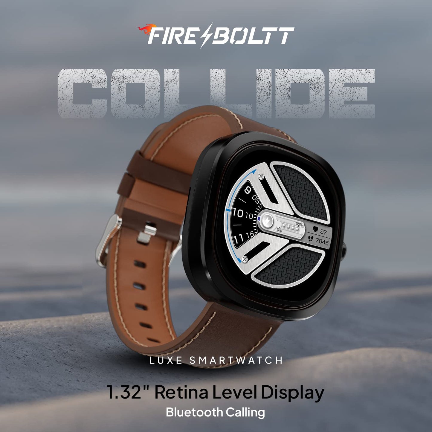 Fire-Boltt Collide 1.32" Display Smartwatch, Bluetooth Calling with Body Shielding Metal Paint, Single BT Connection, BT 2.0 Ultra Low Power Consumption, SpO2 (Silver Black)