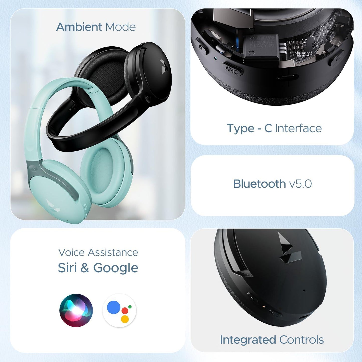 boAt Rockerz 551ANC Hybrid Active Noise Cancellation Headphones with Up to 100H Playtime, ASAP™ Charge, Ambient Sound Mode &Dual EQ Modes, ENx™ Technology(Stellar Black) - Nalanda Enterprises