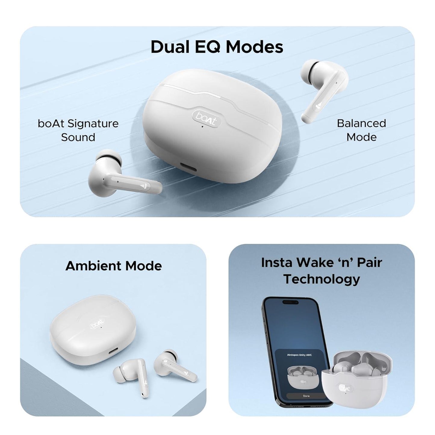 boAt Airdopes Unity ANC TWS in Ear Earbuds with Up to 50 Hours Total Playback, ANC Upto 32 dB, Dual Mics with ENx Tech, IPX5 Rating, IWP Tech and ASAP Charge(Black) - Nalanda Enterprises