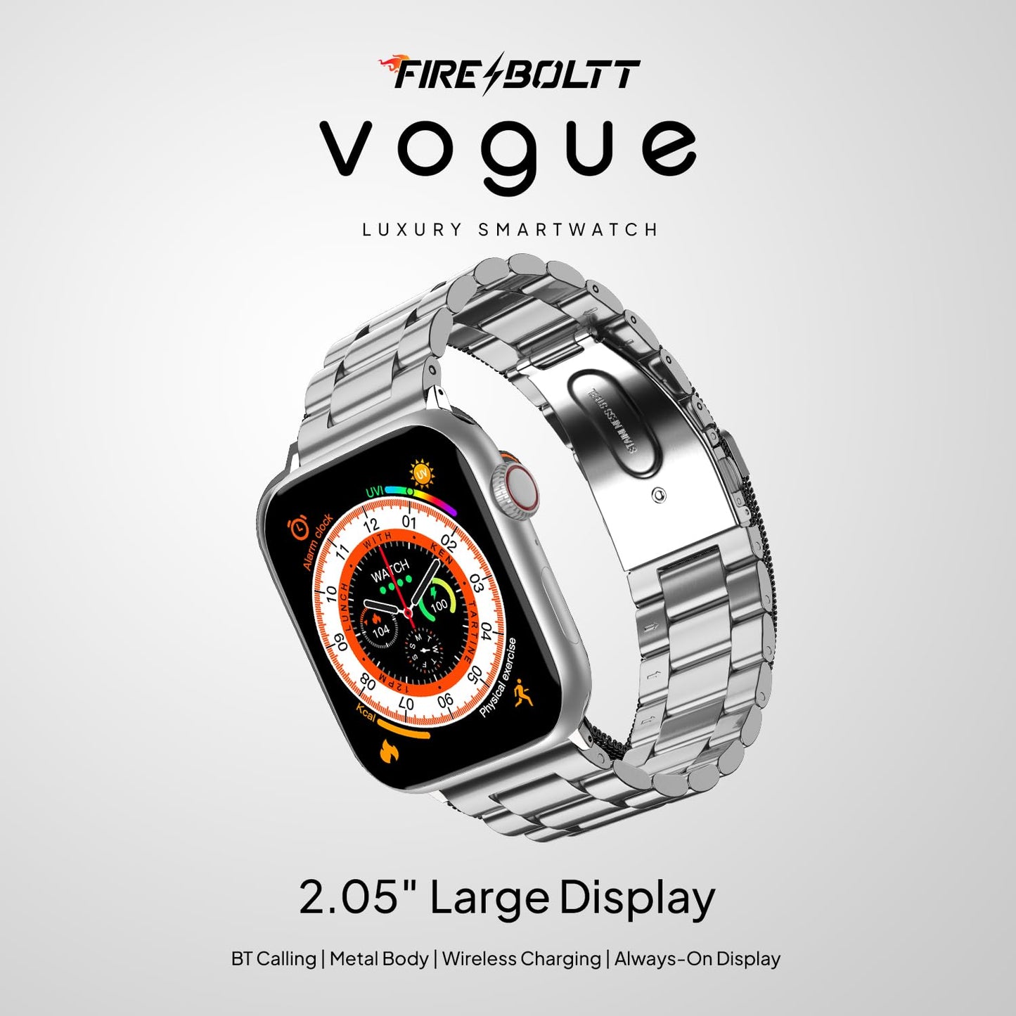 Boltt Newly Launched Vogue Large 2.05" Display Smart Watch, Always On Display, Wireless Charging, App Based GPS with Bluetooth Calling & 500+ Watch Faces (Loop Orange)