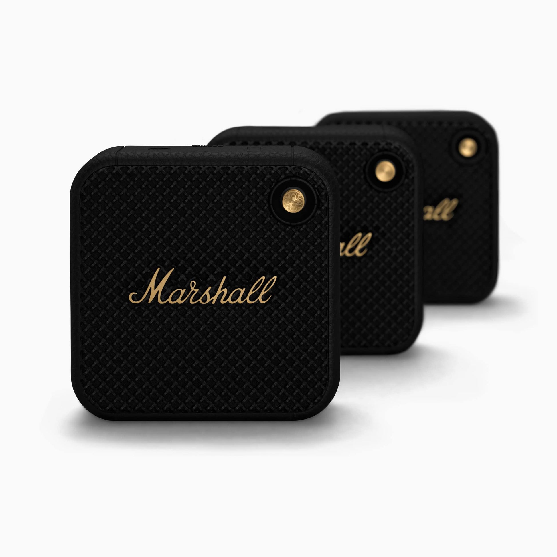 Marshall Willen Portable Bluetooth Speaker with 15+ Hours of Portable Playtime, Dust & Waterproof (IP67) - Black & Brass. - Nalanda Enterprises