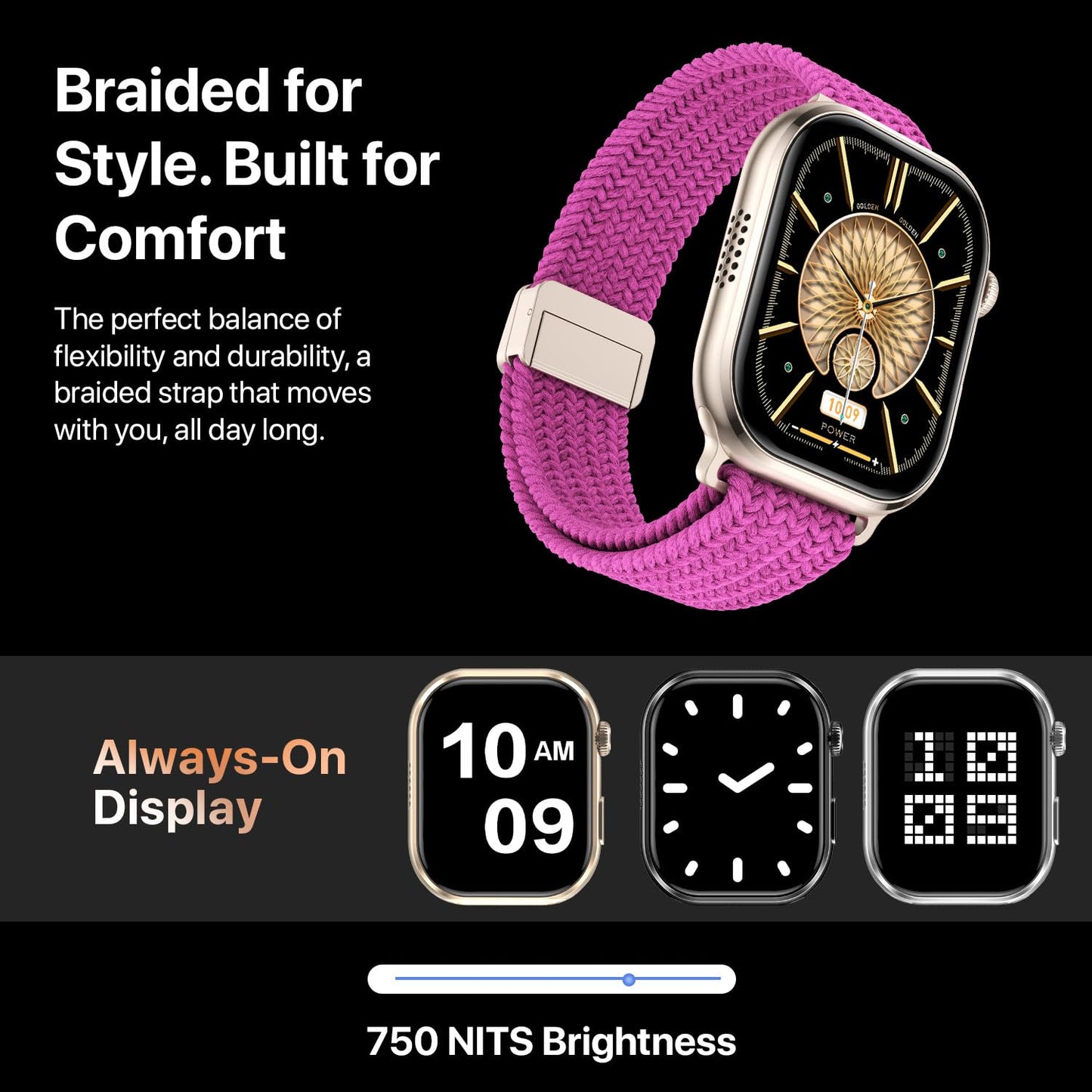 Fire-Boltt Brillia Pro Smart Watch with 51.3mm (2.02 inch) AMOLED Display, Bluetooth Calling, SpO2, Heart Rate Monitoring, 120+ Sports Modes, IP67 Waterproof, Long Battery Life (Black Wave)