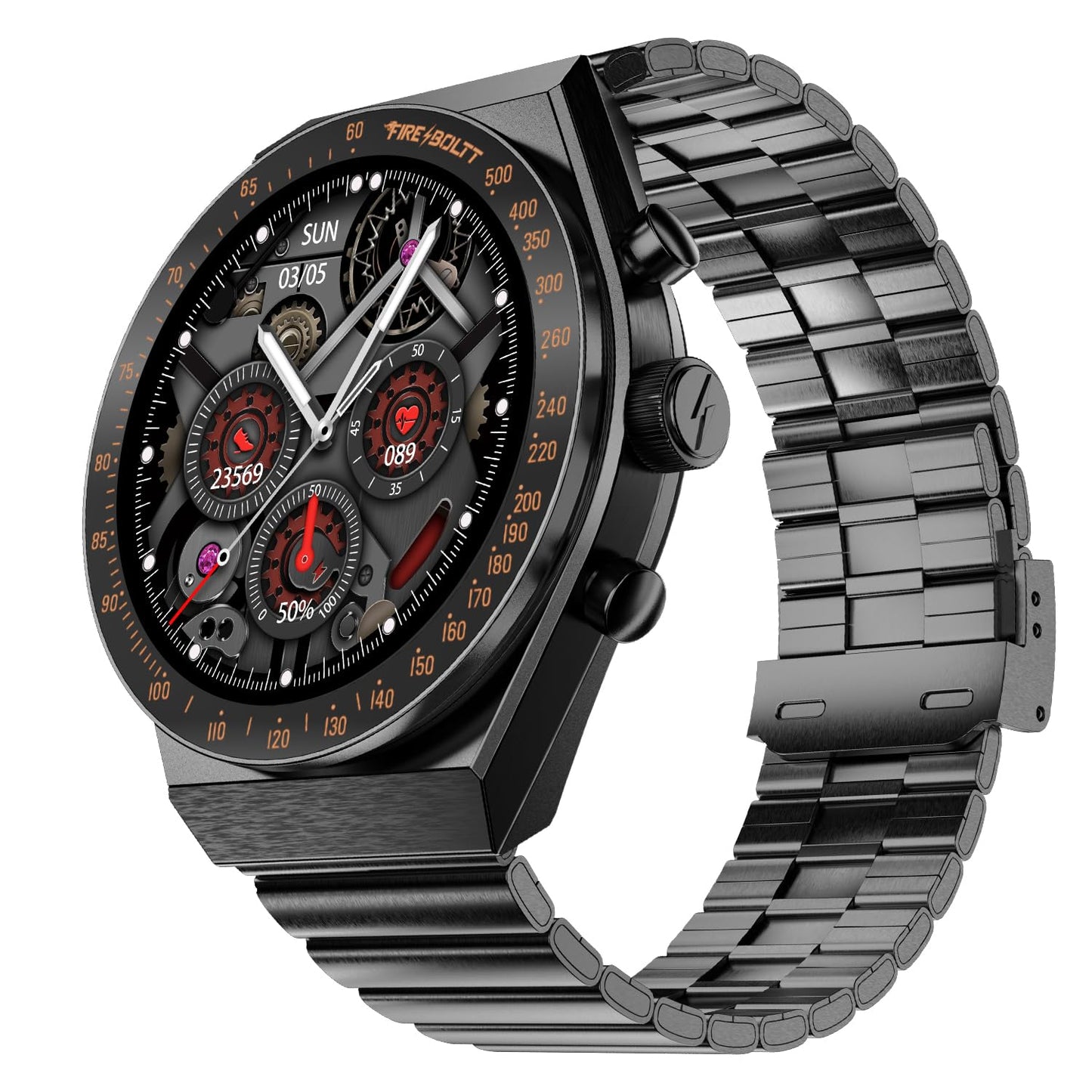Fire-Boltt Spacewatch 36.3mm (1.43 inch) AMOLED Display, Wireless Charging, Metallic Frame, Stainless Steel Luxury Straps, Complete Health Suite, Bluetooth Calling, Sports Modes