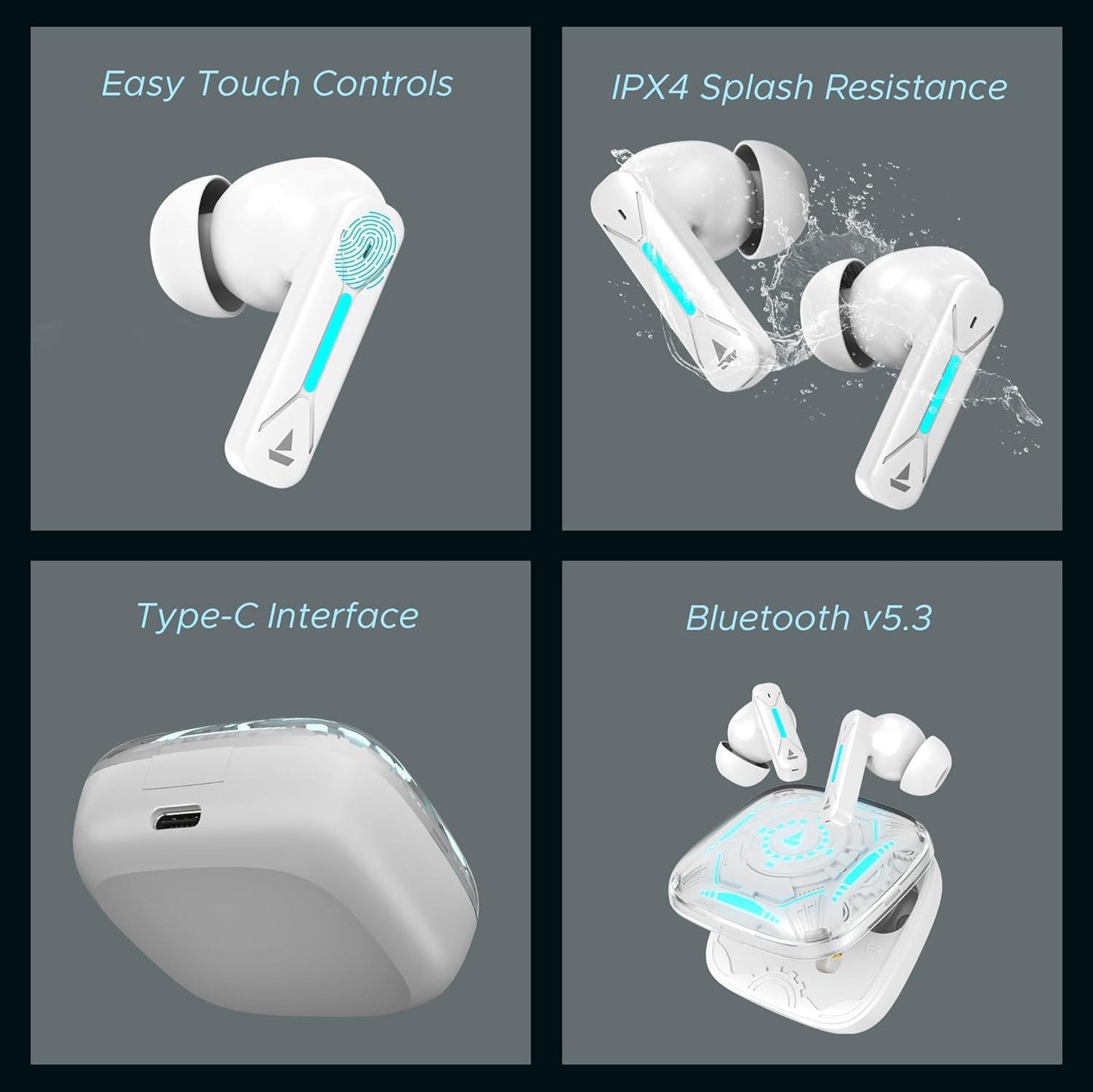 boAt Immortal Airspeed Pro Truly Wireless in- Ear Earbuds w/ 32dB ANC, Beast™ Mode with 40ms Latency, 40hrs Playback, 4 Mics with ENx™, Premium ID w/LEDs & ASAP™ Charge(White Sabre) - Nalanda Enterprises