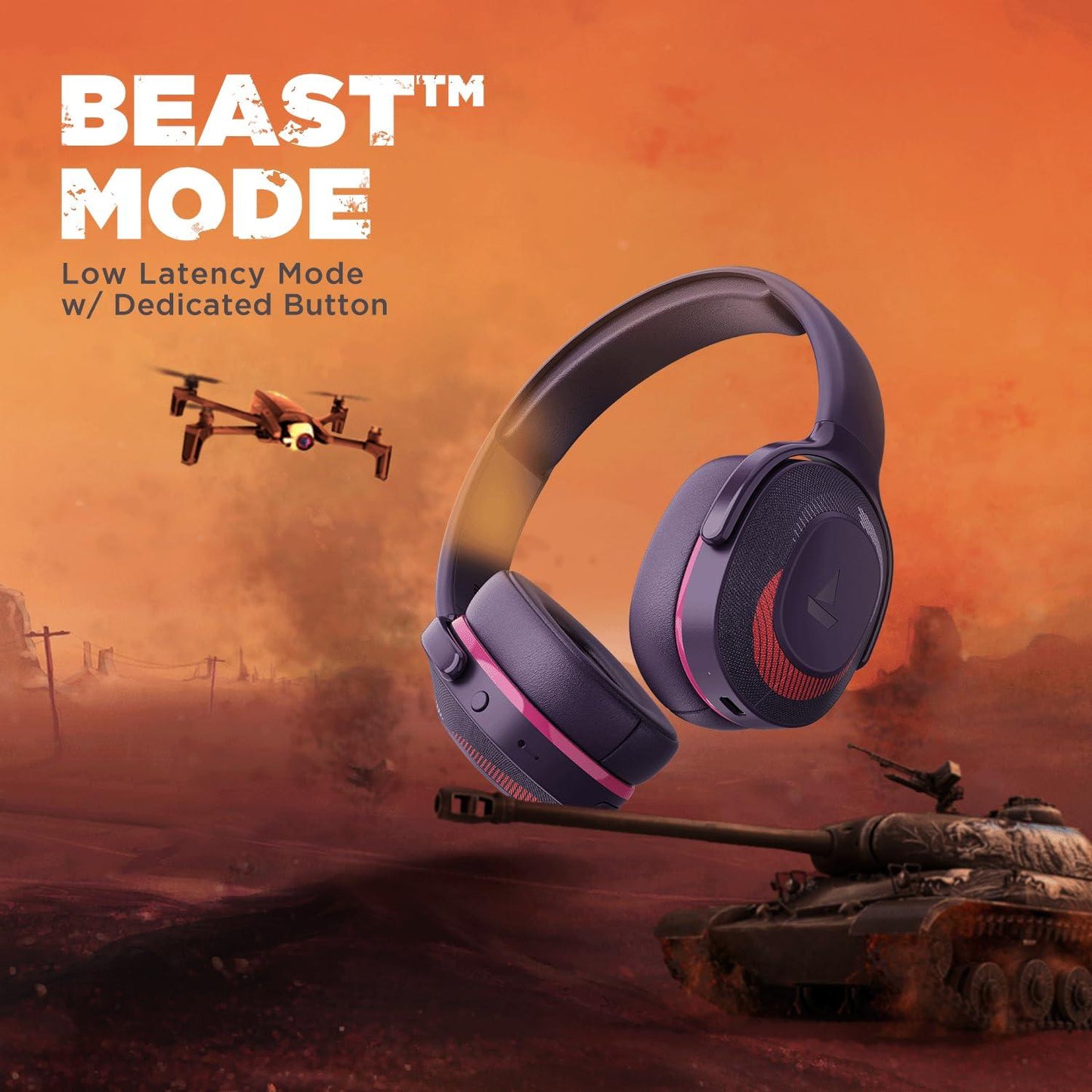 boAt Rockerz 425 Bluetooth Wireless Over Ear Headphones with Mic Signature Sound, Beast Mode for Gaming, Enx Tech, ASAP Charge, 25H Playtime, Bluetooth V5.2 (Active Black) - Nalanda Enterprises