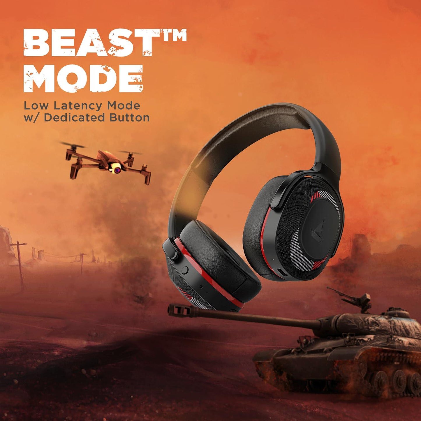 boAt Rockerz 425 Bluetooth Wireless Over Ear Headphones with Mic Signature Sound, Beast Mode for Gaming, Enx Tech, ASAP Charge, 25H Playtime, Bluetooth V5.2 (Active Black) - Nalanda Enterprises